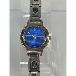 Roma Women's Quartz Watch Blue Charm Stretch Band 22mm Case- New Battery